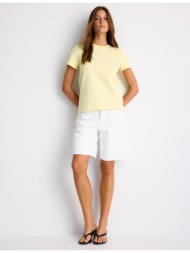 stradivarius μπλούζα basic regular fit απαλή υφή κίτρινο παστέλ m