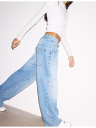 stradivarius τζιν παντελόνι super baggy με πλαϊνά αστέρια γαλάζιο 40