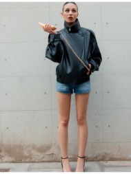 stradivarius oversize biker τζάκετ με όψη δέρματος μαύρο m