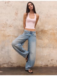 stradivarius μπλούζα με λαιμόκοψη halter παστέλ ροζ m