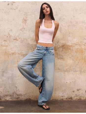 stradivarius μπλούζα με λαιμόκοψη halter παστέλ ροζ m
