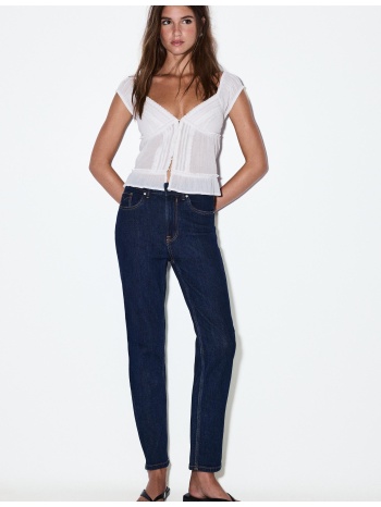 stradivarius d10 τζιν mom slim fit σκούρο μπλε 42