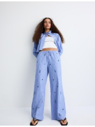 stradivarius κεντημένο παντελόνι pajama σιέλ xs