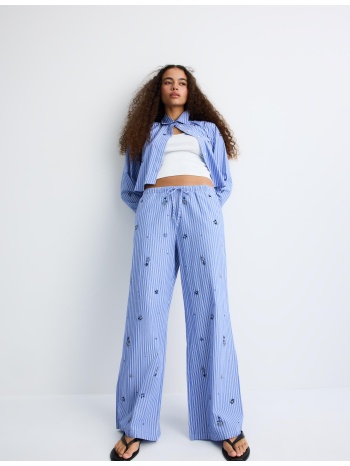 stradivarius κεντημένο παντελόνι pajama σιέλ xs