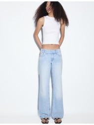 stradivarius τζιν low waist straight με θηλιά για σφυρί γαλάζιο 34