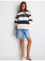 stradivarius φούτερ με κέντημα και ρίγες navy blue s