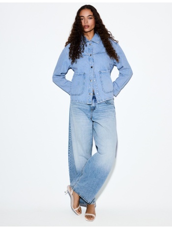 stradivarius denim τζάκετ με τσέπες σκούρο μαύρο m