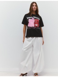 stradivarius oversize μπλούζα με τύπωμα μαύρο s
