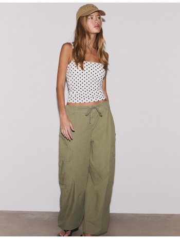 stradivarius cargo παντελόνι ποπλίνα χακί 32
