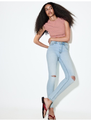 stradivarius d07 τζιν παντελόνι high waist μπλε ντένιμ 38