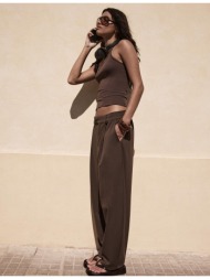 stradivarius παντελόνι dressy με πιέτες καφέ xl