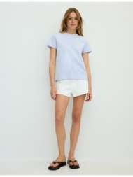 stradivarius μπλούζα basic regular fit απαλή υφή σιέλ xl