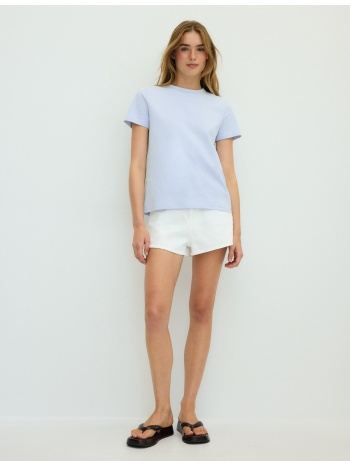 stradivarius μπλούζα basic regular fit απαλή υφή σιέλ xl