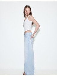 stradivarius d91 τζιν με χαμηλή μέση και φαρδύ μπατζάκι σκούρο μαύρο 38