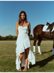 stradivarius ασύμμετρο φόρεμα με τιράντες λευκό xl