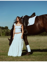 stradivarius μακριά φούστα με πάνελ λευκό xl