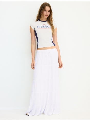 stradivarius μπλούζα με τύπωμα και αντίθεση navy blue xs