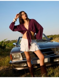 stradivarius φούστα-σορτς από ύφασμα μπαμπούλα με βολάν εκρού xs