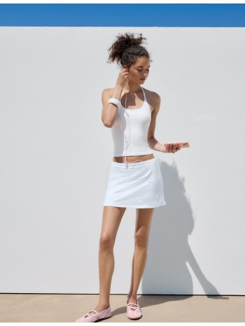 stradivarius πλεκτό τοπ με λαιμόκοψη halter εκρού xl