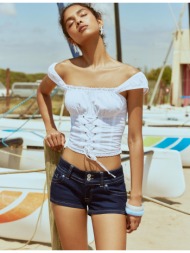stradivarius d76 mini denim σορτς μπλε overdye 40