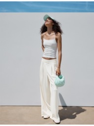 stradivarius παντελόνι jogger palazzo με λάστιχο στη μέση πέτρα m