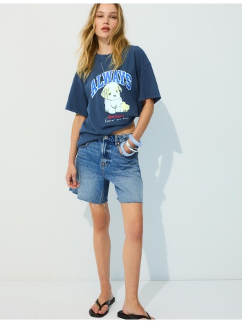 stradivarius κοντομάνικη μπλούζα με σχέδιο και απλικέ navy