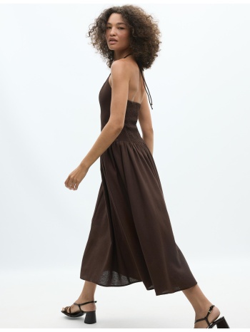 stradivarius μίντι φόρεμα halter με χάντρες καφέ l