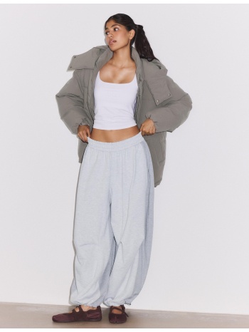 stradivarius oversize καπιτονέ τζάκετ με κουκούλα γκρι xs