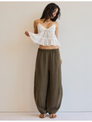 stradivarius παντελόνι barrel από tencel χακί xs