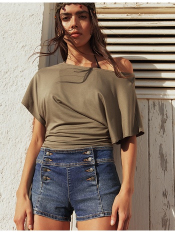 stradivarius ντένιμ σορτς με κουμπιά μπλε overdye 38