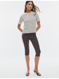 stradivarius βασικό t-shirt regular fit heavy weight με ρίγες καφέ l