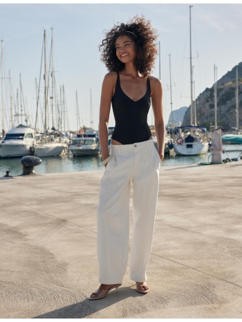 stradivarius barrel παντελόνι 100% βαμβακερό βανίλια 40