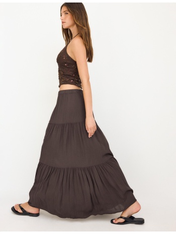 stradivarius μίντι φούστα boho καφέ m