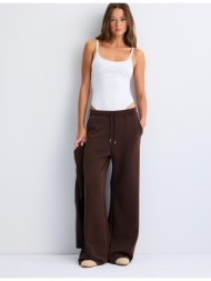 stradivarius παντελόνι jogger palazzo με απαλή υφή καφέ s