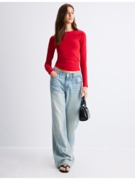 stradivarius μακρυμάνικη μπλούζα basic κόκκινο l