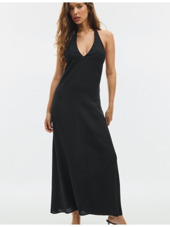 stradivarius μίντι φόρεμα με υφή και λαιμόκοψη halter μαύρο
