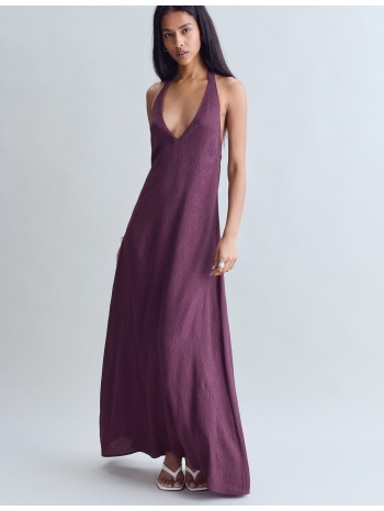 stradivarius ανάγλυφο μίντι φόρεμα halter μωβ m