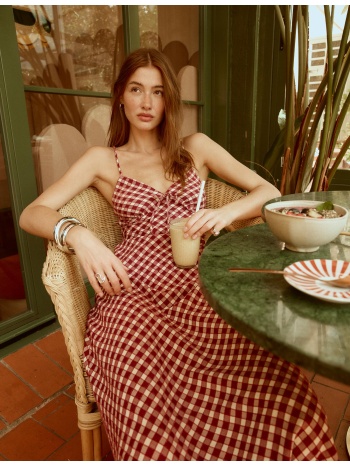 stradivarius μίντι καρό φόρεμα vichy μωβ l
