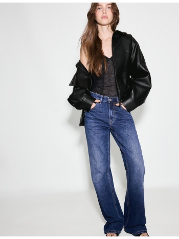 stradivarius d92 τζιν παντελόνι straight wide μπλε μεσαίας