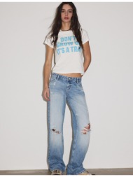 stradivarius κοντομάνικη μπλούζα με τύπωμα λευκό xs