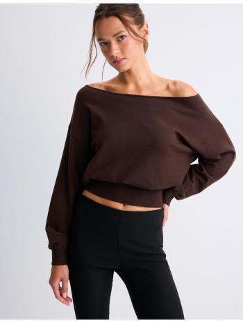 stradivarius ασύμμετρο πλεκτό πουλόβερ καφέ xs