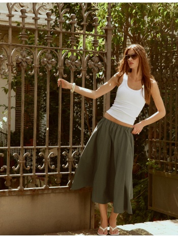 stradivarius κλος φούστα από ποπλίνα με ραφές χακί m