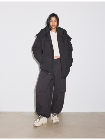 stradivarius oversize καπιτονέ τζάκετ με κουκούλα μαύρο l