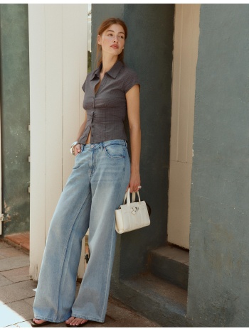 stradivarius d91 χαμηλόμεσο τζιν παντελόνι wide leg γαλάζιο