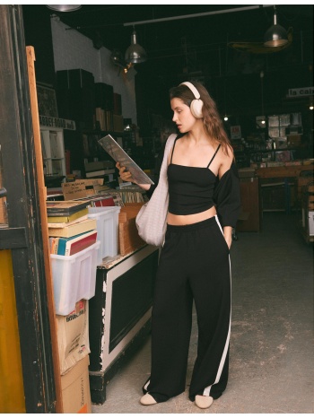 stradivarius παντελόνι jogger φαρδύ μπαντζάκι με πλαϊνή
