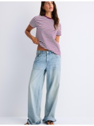 stradivarius βασική ριγέ μπλούζα regular fit b02 με απαλή υφή σκούρο μωβ m