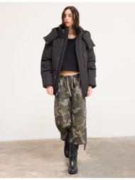 stradivarius oversize καπιτονέ τζάκετ με κουκούλα μαύρο l