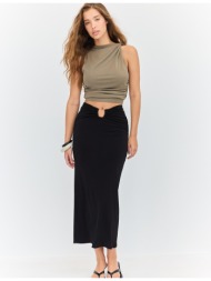 stradivarius ίσια φούστα με αγκράφα μαύρο xl
