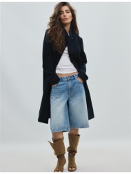 stradivarius ίσιο παλτό με απαλή υφή σκούρο μπλε xl