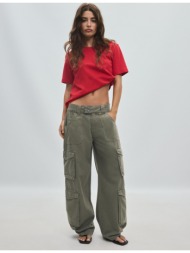 stradivarius straight cargo παντελόνι χακί 36